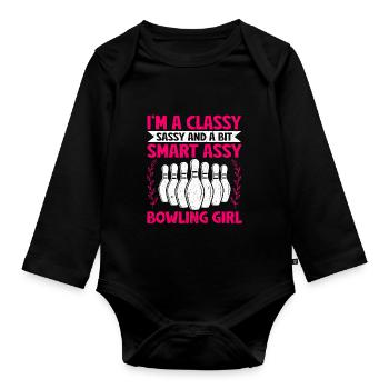 Bowling Girl Funny Ladies Team Bowler Sport - Organic Longsleeve Baby Bodysuit - black - Front