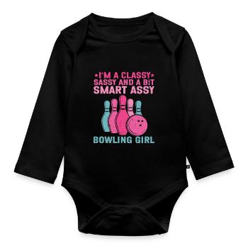 Bowling Girl Funny Ladies Team Bowler Sport - Organic Longsleeve Baby Bodysuit - black - Front
