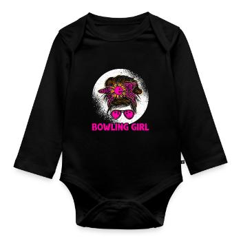 Bowling Girl Funny Ladies Team Bowler Sport - Organic Longsleeve Baby Bodysuit - black - Front
