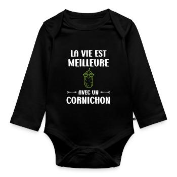 cornichon - Body Bébé bio manches longues - noir - Devant
