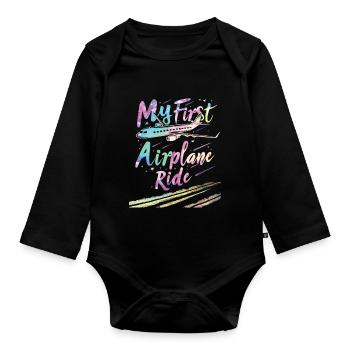 Meine Erste Flugreise Erstes Mal Fliegen - Baby Bio-Langarm-Body - Schwarz - Vorne