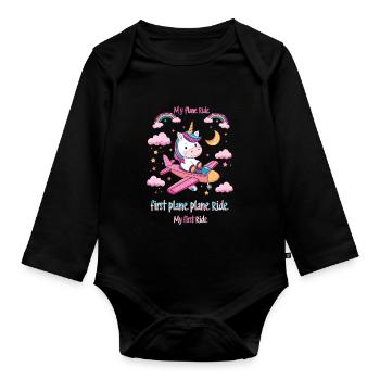 Meine Erste Flugreise Erstes Mal Fliegen - Baby Bio-Langarm-Body - Schwarz - Vorne