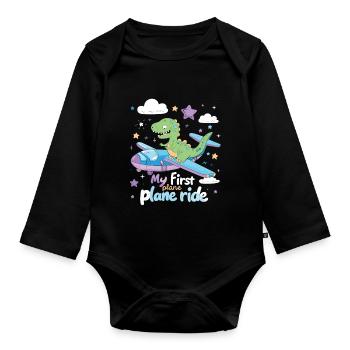 Meine Erste Flugreise Erstes Mal Fliegen - Baby Bio-Langarm-Body - Schwarz - Vorne