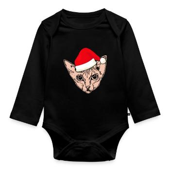 Christmas Santa Sphynx Cat - Organic Longsleeve Baby Bodysuit - black - Front