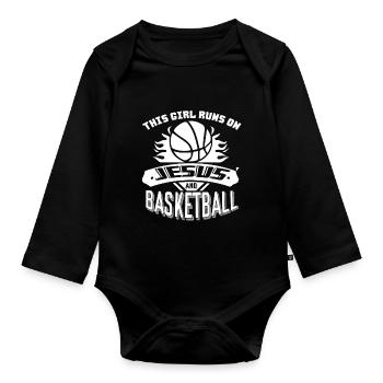 Basketball This Girl Run On Jesus And Basketball - Organic Longsleeve Baby Bodysuit - black - Front