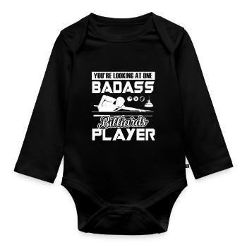 Funny Badass Billiards Player - Organic Longsleeve Baby Bodysuit - black - Front