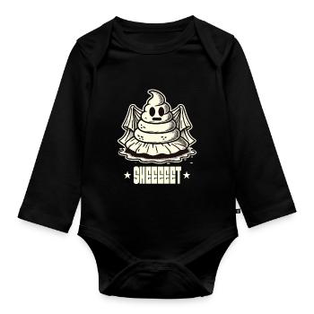 Feuille fantôme de tas de caca d’Halloween - Body Bébé bio manches longues - noir - Devant