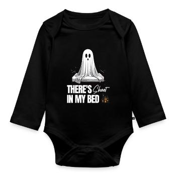 Funny Halloween Saying: There's Sheet In My Bed - Organic Longsleeve Baby Bodysuit - black - Front
