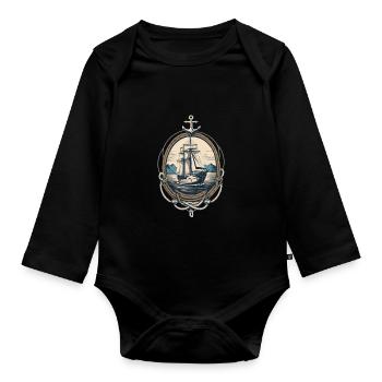 Discover freedom on the high seas - Organic Longsleeve Baby Bodysuit - black - Front