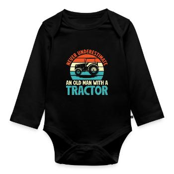 Tracteur agricole Tracteur vintage Farmers - Body Bébé bio manches longues - noir - Devant