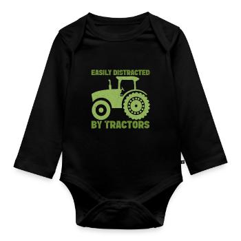 Tracteur agricole Tracteur vintage Farmers - Body Bébé bio manches longues - noir - Devant
