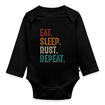 eat sleep rust repeat - Organic Longsleeve Baby Bodysuit - black - Front