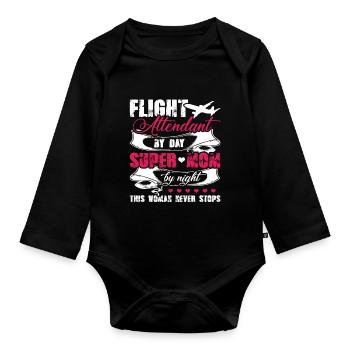 Flight Attendant Flight Attendant Mom - Organic Longsleeve Baby Bodysuit - black - Front