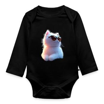 Chat Angora Blanc Chat Angora Chats Angora Mignons - Body Bébé bio manches longues - noir - Devant