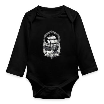 Adventurous Viking journey on the high seas - Organic Longsleeve Baby Bodysuit - black - Front