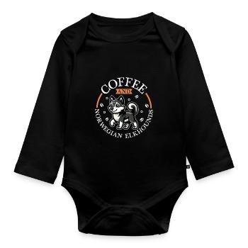 Café et chien d’élan norvégien - Body Bébé bio manches longues - noir - Devant