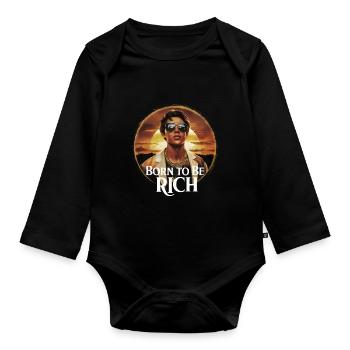 Born to be rich boy sunset - Organic Longsleeve Baby Bodysuit - black - Front