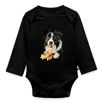 Border Collie - Organic Longsleeve Baby Bodysuit - black - Front