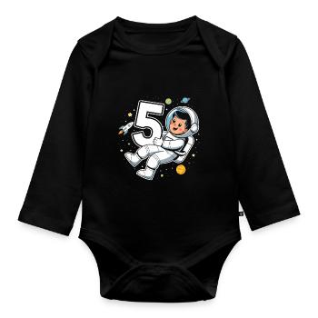 5th Birthday Astronaut Space Adventure for Boys - Baby Bio-Langarm-Body - Schwarz - Vorne