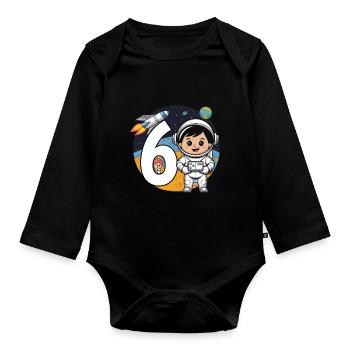 6e anniversaire astronaute aventure spatiale pour les garçons - Body Bébé bio manches longues - noir - Devant