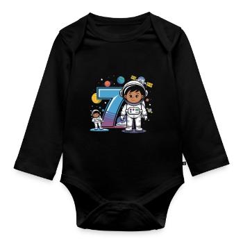 7th Birthday Astronaut Space Adventure for Boys - Baby Bio-Langarm-Body - Schwarz - Vorne