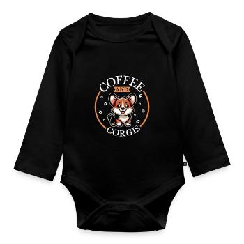 Coffee and Welsh Corgi Pembroke - Organic Longsleeve Baby Bodysuit - black - Front