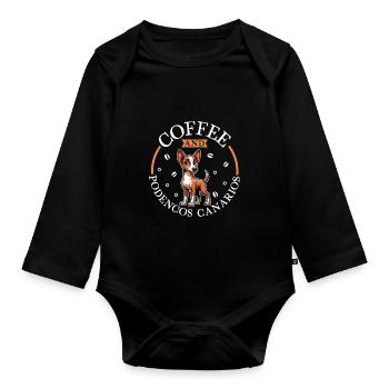 Coffee and Podenco Canario - Organic Longsleeve Baby Bodysuit - black - Front
