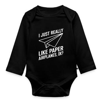 Paper Airplane Saying Joke Paper Airplane Gift - Organic Longsleeve Baby Bodysuit - black - Front