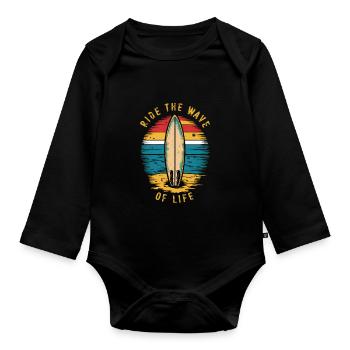 Ride the wave of life / Surfer / Retro vintage - Organic Longsleeve Baby Bodysuit - black - Front