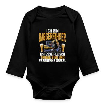 Baggerfahrer Lustige Bauarbeiter Beruf Excavator - Baby Bio-Langarm-Body - Schwarz - Vorne