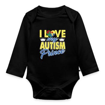 I Love My Autism Prince - Organic Longsleeve Baby Bodysuit - black - Front