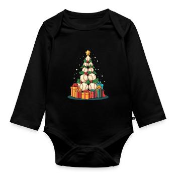Funny Baseball Christmas Tree Bat and Ball - Organic Longsleeve Baby Bodysuit - black - Front