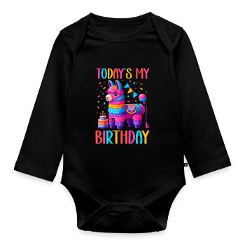 Lama Pinata Süße Alpaka -Tiergeburtstagsfiesta - Baby Bio-Langarm-Body - Schwarz - Vorne