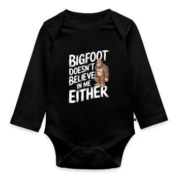 Bigfoot Believer Sasquatch Cryptid Forest Creature - Organic Longsleeve Baby Bodysuit - black - Front