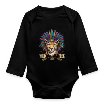 Conception de plumes tribales de guépard sauvage et libre - Body Bébé bio manches longues - noir - Devant