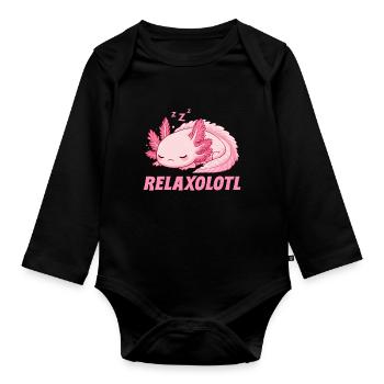 Relaxolotl Axolotl Lève-tard Dormir Se détendre - Body Bébé bio manches longues - noir - Devant