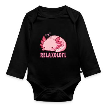 Relaxolotl Axolotl Late Riser Sleeping Chilling - Organic Longsleeve Baby Bodysuit - black - Front