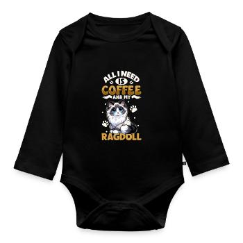 Le café et ma poupée de chiffon - Body Bébé bio manches longues - noir - Devant