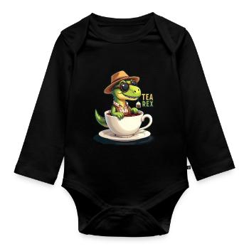 Tea Rex Tyrannosaurus Rex Lederhosn - Baby Bio-Langarm-Body - Schwarz - Vorne