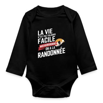 Life is not always easy, hiking - Organic Longsleeve Baby Bodysuit - black - Front