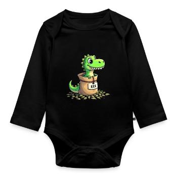 Tea Rex Dinosaurier - Baby Bio-Langarm-Body - Schwarz - Vorne