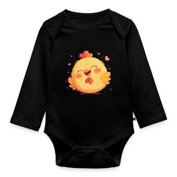 Rooster Roosters Rooster - Organic Longsleeve Baby Bodysuit - black - Front