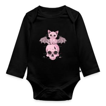 Kawaii Chat Pastel Goth Mignon Effrayant - Body Bébé bio manches longues - noir - Devant