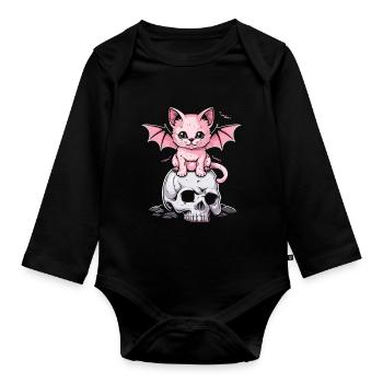 Kawaii Chat Pastel Goth Mignon Effrayant - Body Bébé bio manches longues - noir - Devant