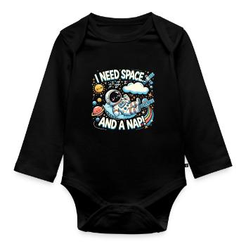 Ich brauche Platz und ein Nickerchen - Baby Bio-Langarm-Body - Schwarz - Vorne