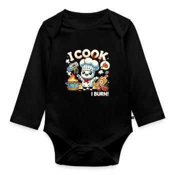 Ich koche, also brenne ich - Baby Bio-Langarm-Body - Schwarz - Vorne