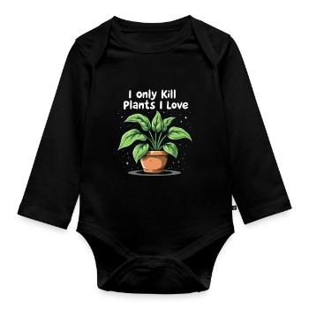 Plant Parent Black Thumb Funny Plant Care Struggle - Baby Bio-Langarm-Body - Schwarz - Vorne