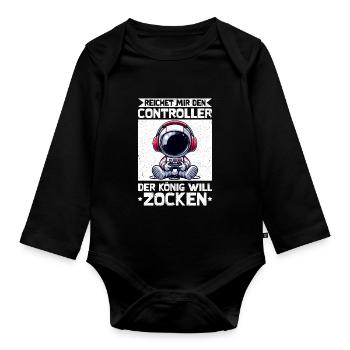 Hands me the controller the king wants to gamble - Organic Longsleeve Baby Bodysuit - black - Front