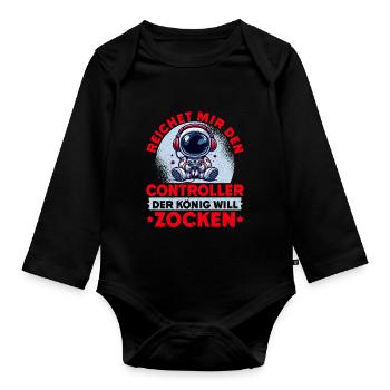 Hands me the controller the king wants to gamble - Organic Longsleeve Baby Bodysuit - black - Front