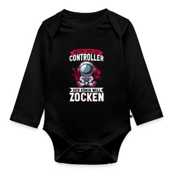 Hands me the controller the king wants to gamble - Organic Longsleeve Baby Bodysuit - black - Front